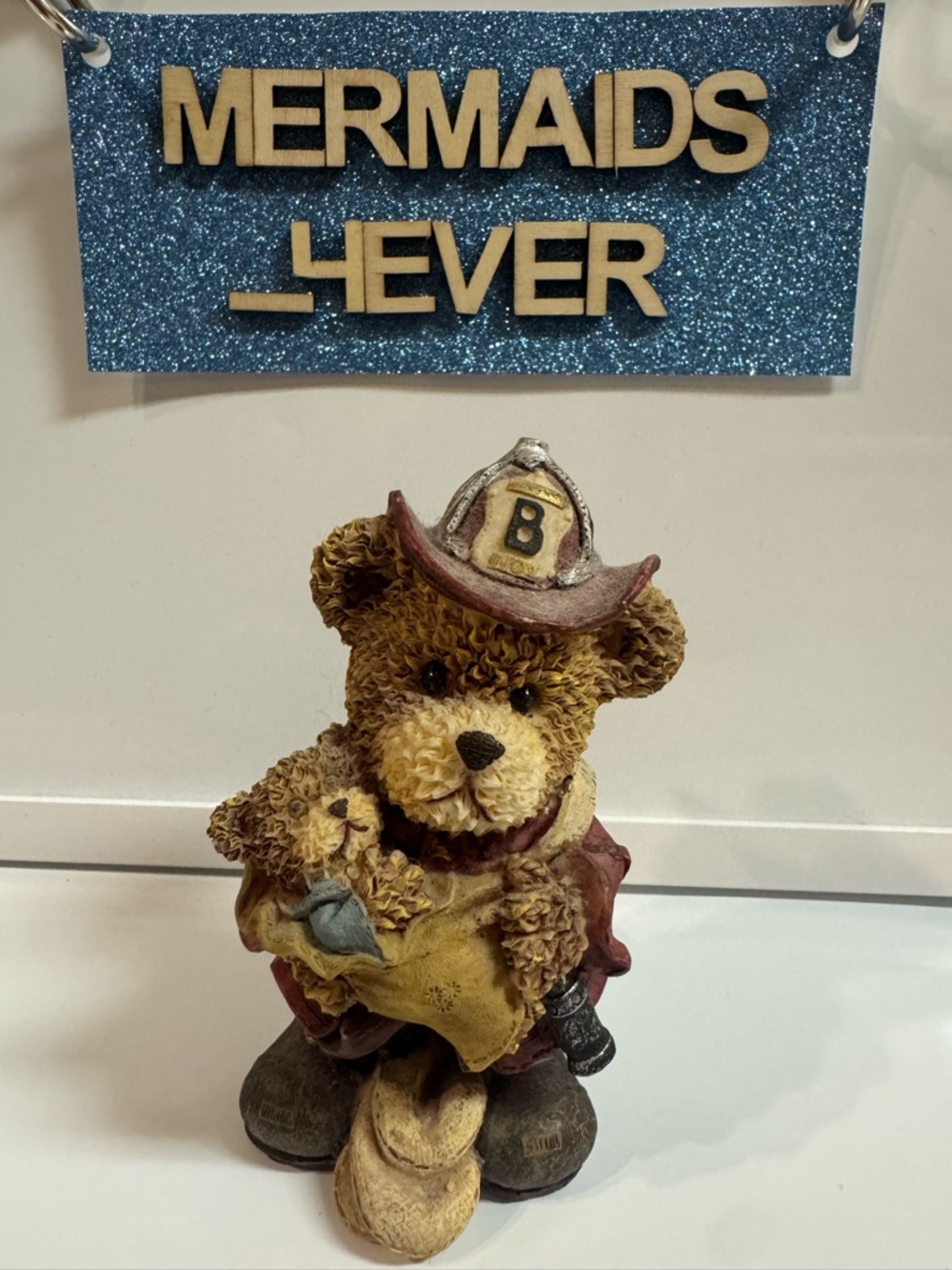 Bear Firefighter with child Figurine Fireman Firewoman Department B Hose